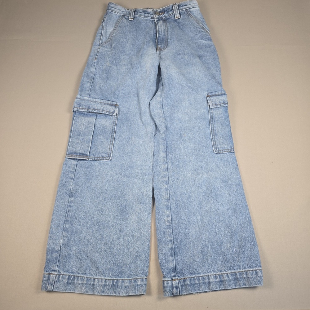 Brandy Melville J Galt Tatum Light Wash Cargo Jeans Small Baggy Wide Leg Utility